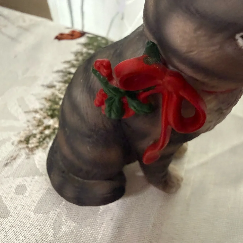 Schmid Festive Cat Figurine with Red Bow